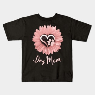 Dog mom pink sunflower paw print Kids T-Shirt